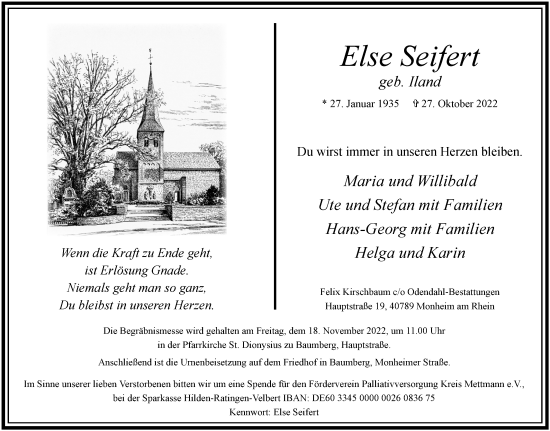 Traueranzeige von Else Seifert von Tageszeitung