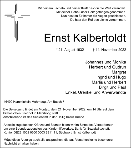 Traueranzeige von Ernst Kalbertoldt von Tageszeitung