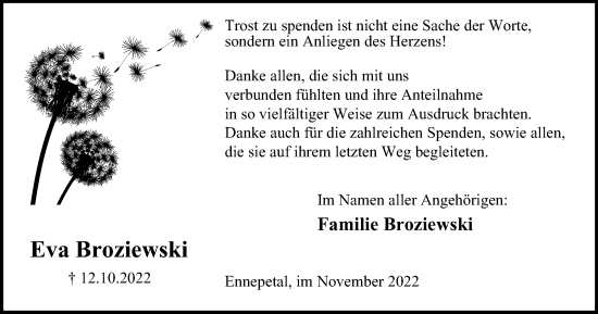 Traueranzeige von Eva Broziewski von Tageszeitung