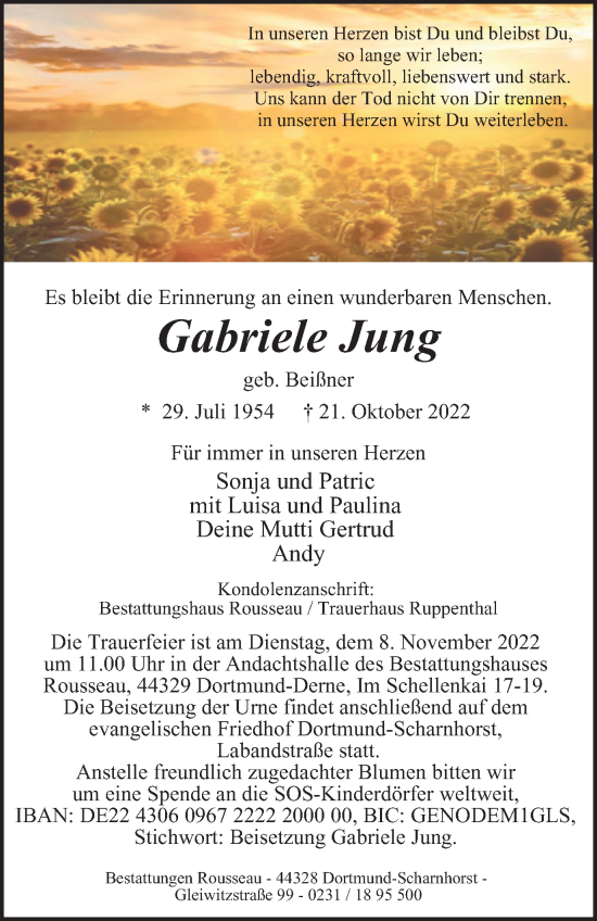 Traueranzeige von Gabriele Jung von Tageszeitung
