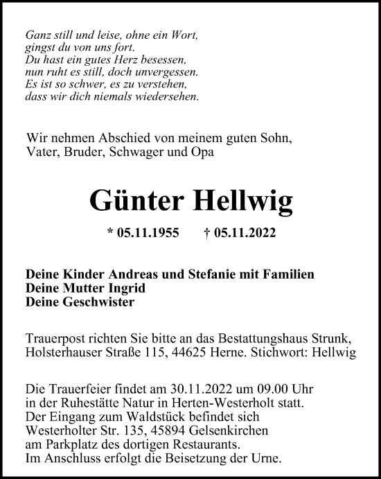 Traueranzeige von Günter Hellwig von Tageszeitung