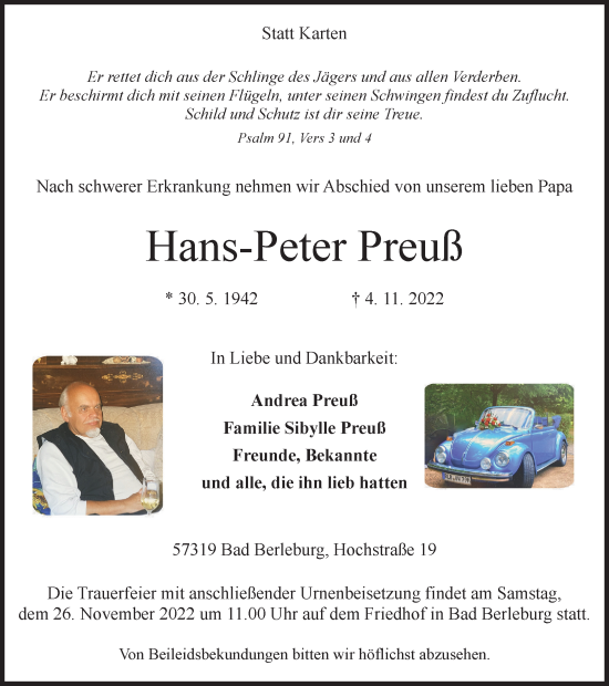 Traueranzeige von Hans-Peter Preuß von Tageszeitung