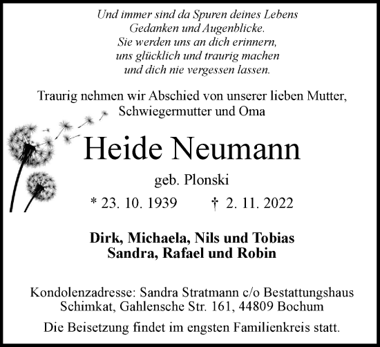 Traueranzeige von Heide Neumann von Tageszeitung