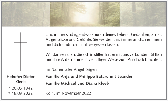 Traueranzeige von Heinrich Dieter Kleeb von Tageszeitung
