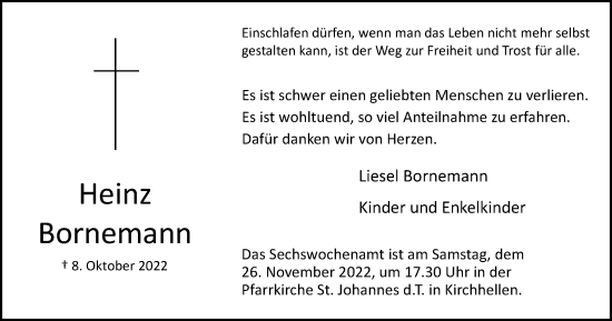 Traueranzeige von Heinz Bornemann von Tageszeitung