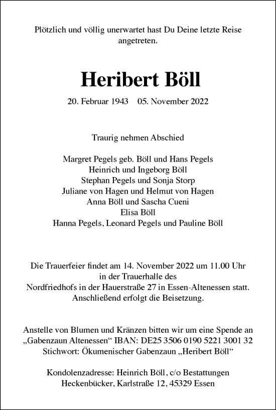 Traueranzeige von Heribert Böll von Tageszeitung