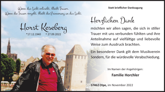 Traueranzeige von Horst Keseberg von Tageszeitung