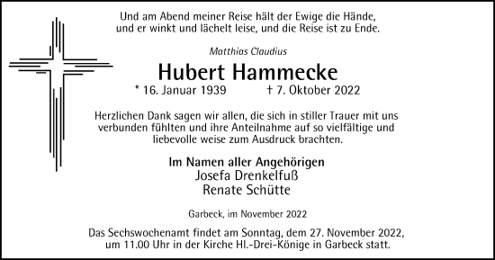 Traueranzeige von Hubert Hammecke von Tageszeitung