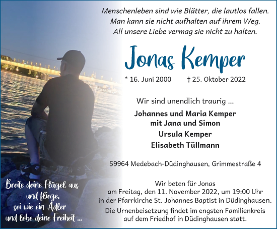 Traueranzeige von Jonas Kemper von Tageszeitung