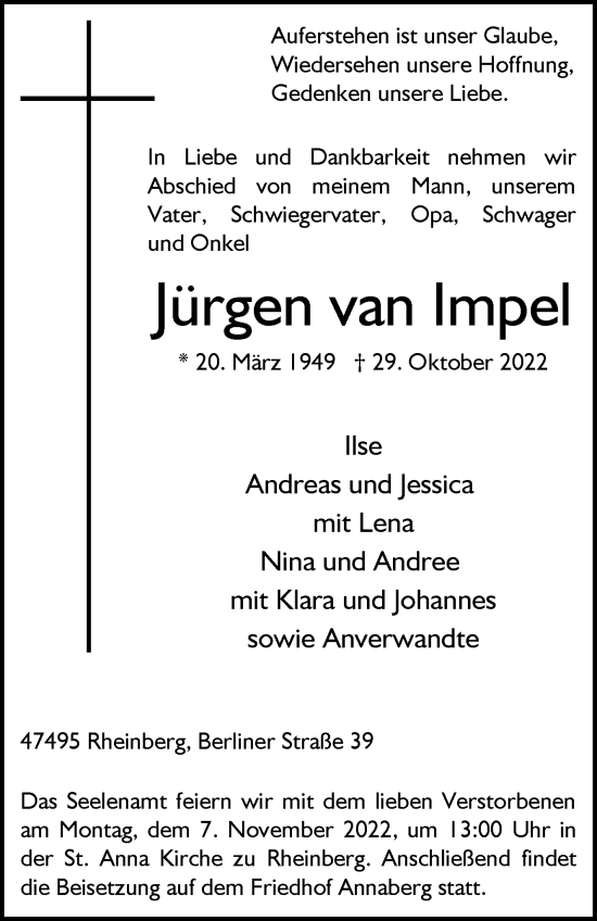 Traueranzeige von Jürgen van Impel von Tageszeitung