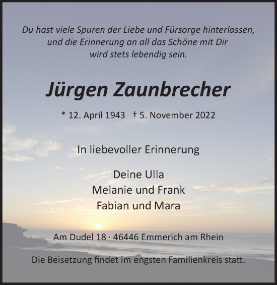 Traueranzeige von Jürgen Zaunbrecher von Tageszeitung