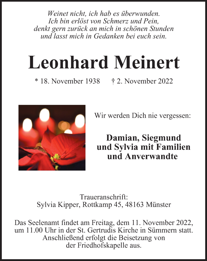  Traueranzeige für Leonhard Meinert vom 05.11.2022 aus Tageszeitung