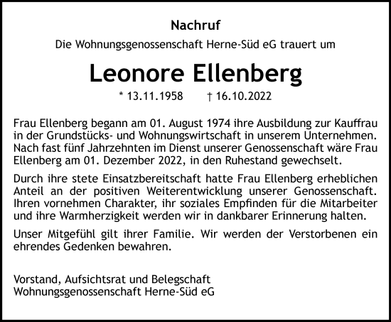 Traueranzeige von Leonore Ellenberg von Tageszeitung
