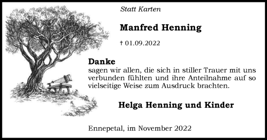 Traueranzeige von Manfred Henning von Tageszeitung