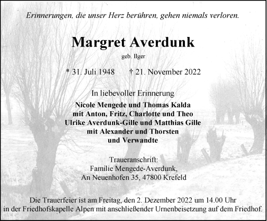 Traueranzeige von Margret Averdunk von Tageszeitung