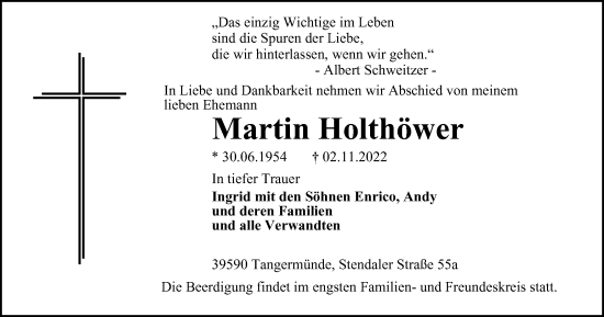 Traueranzeige von Martin Holthöwer von Tageszeitung