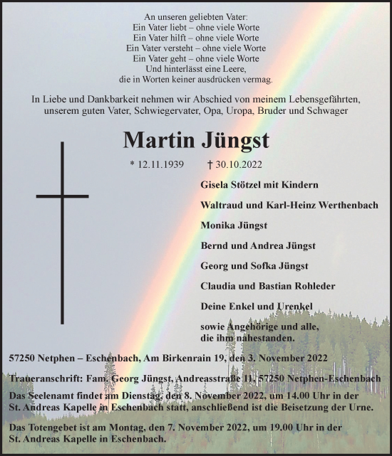 Traueranzeige von Martin Jüngst von Tageszeitung