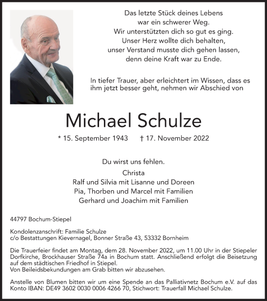 Traueranzeige von Michael Schulze von Tageszeitung
