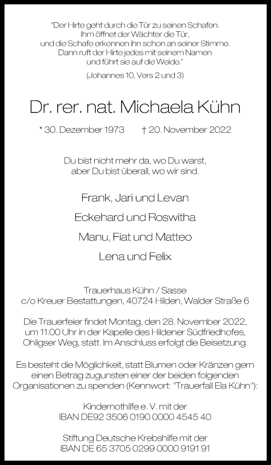 Traueranzeige von Michaela Kühn von WVW Anzeigenblätter