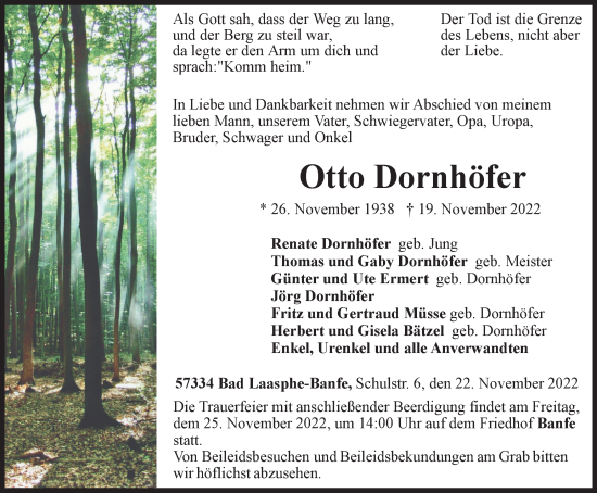 Traueranzeige von Otto Dornhöfer von Tageszeitung