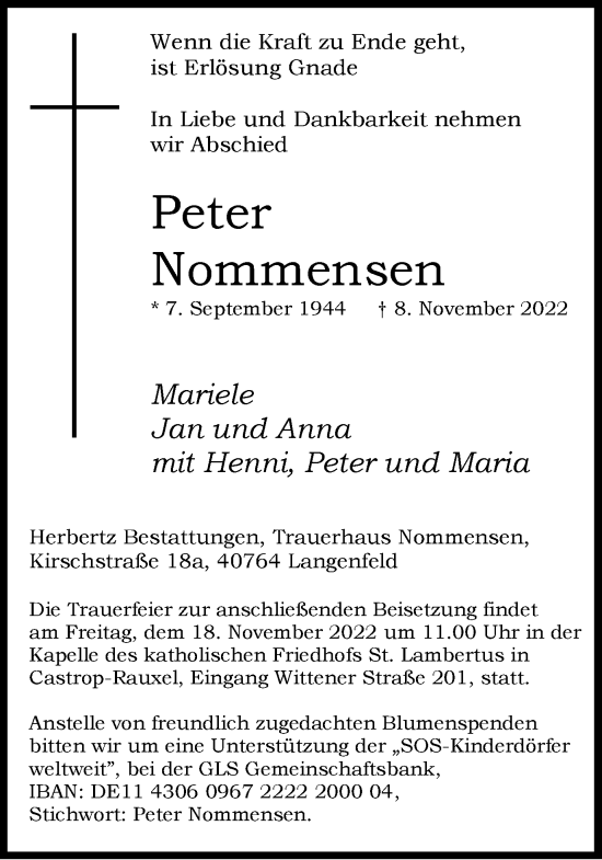 Traueranzeige von Peter Nommensen von Tageszeitung