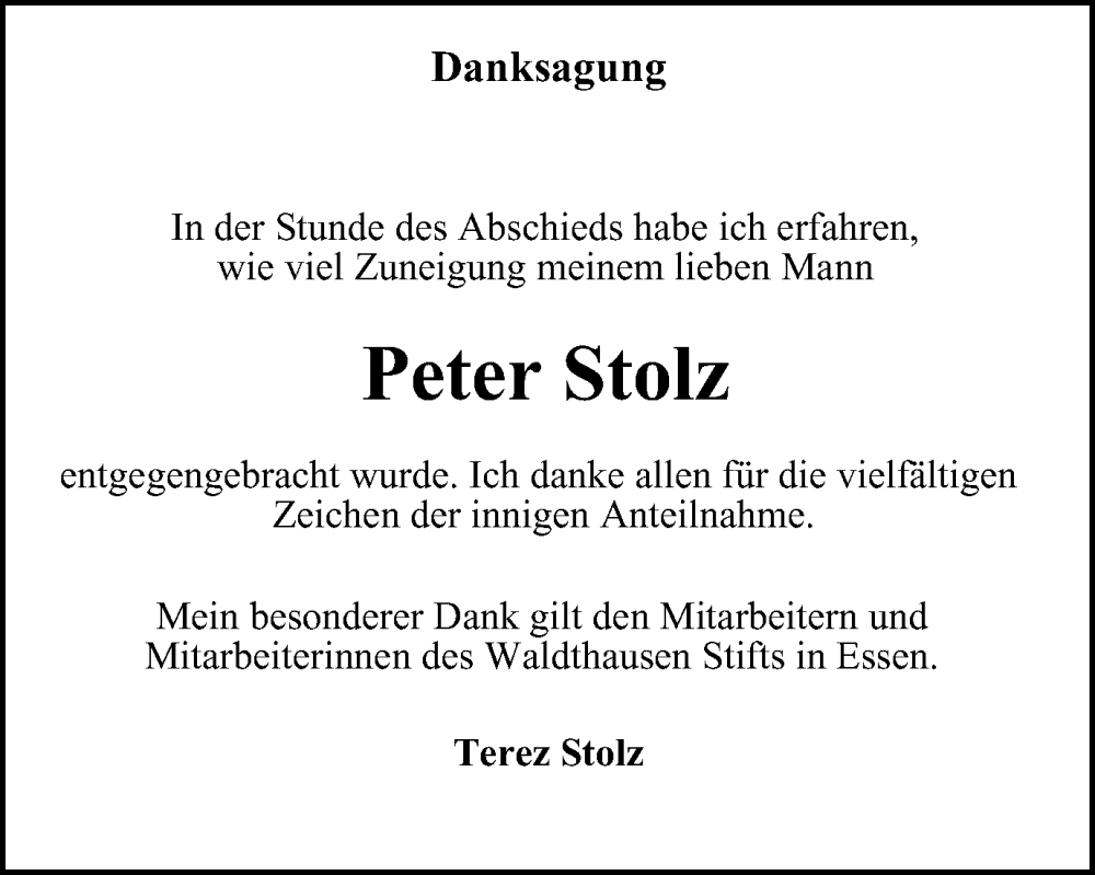  Traueranzeige für Peter Stolz vom 29.11.2022 aus Tageszeitung
