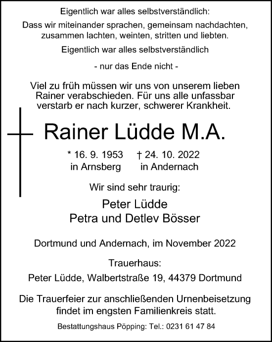 Traueranzeige von Rainer Lüdde von Tageszeitung