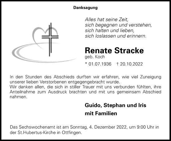 Traueranzeige von Renate Stracke von Tageszeitung