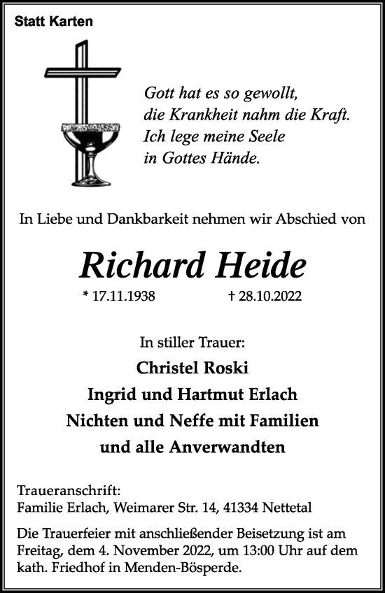 Traueranzeige von Richard Heide von Tageszeitung