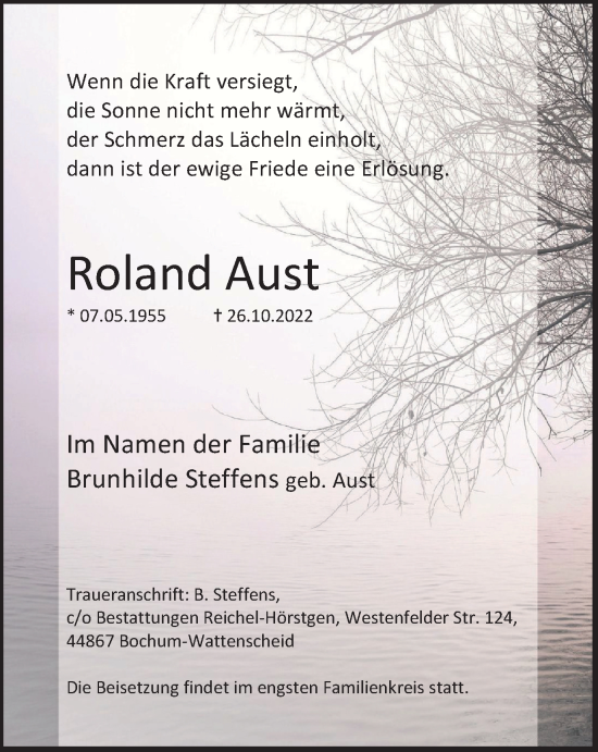 Traueranzeige von Roland Aust von Tageszeitung