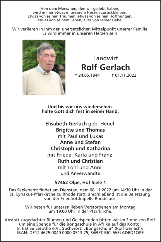 Traueranzeige von Rolf Gerlach von Tageszeitung