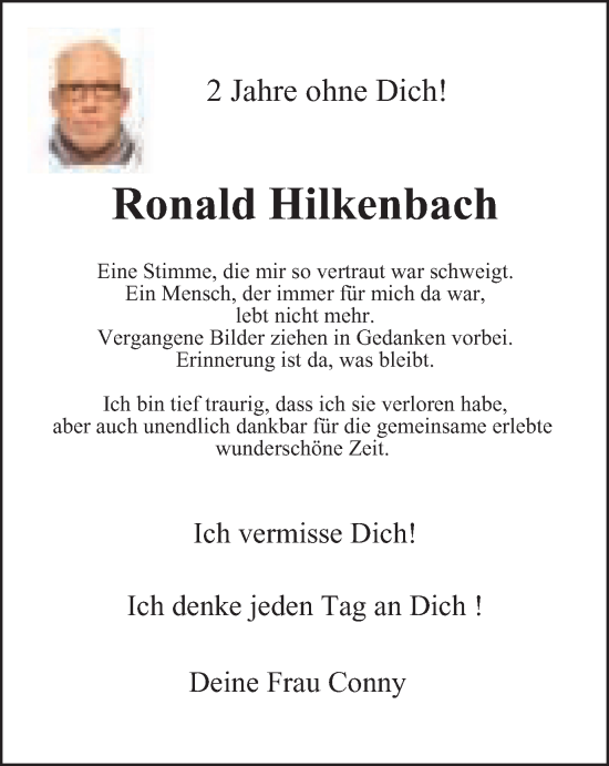 Traueranzeige von Ronald Hilkenbach von Tageszeitung