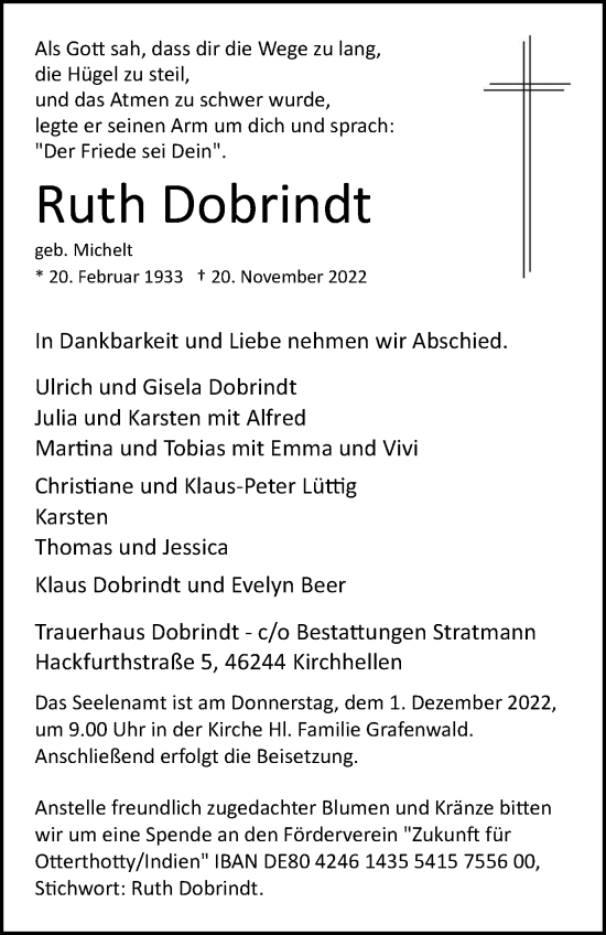 Traueranzeige von Ruth Dobrindt von Tageszeitung