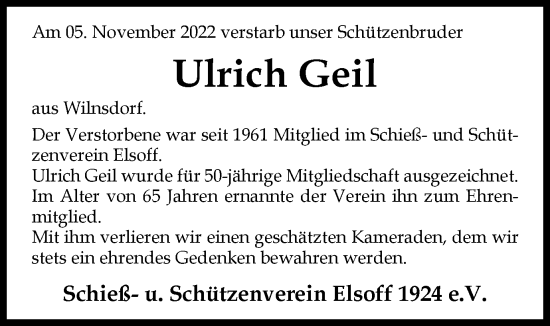 Traueranzeige von Ulrich Geil von Tageszeitung