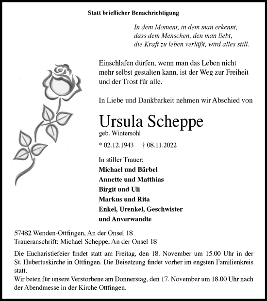 Traueranzeige von Ursula Scheppe von Tageszeitung