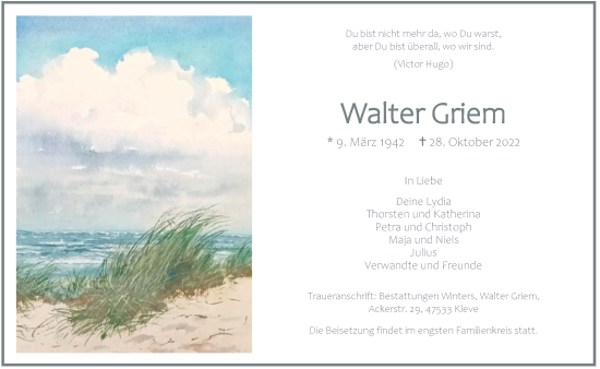 Traueranzeige von Walter Griem von Tageszeitung