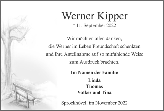 Traueranzeige von Werner Kipper von Tageszeitung