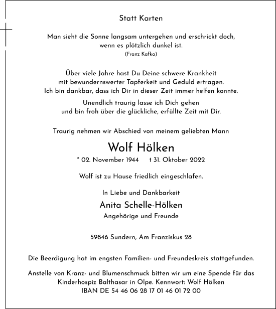 Traueranzeige von Wolf Hölken von Tageszeitung