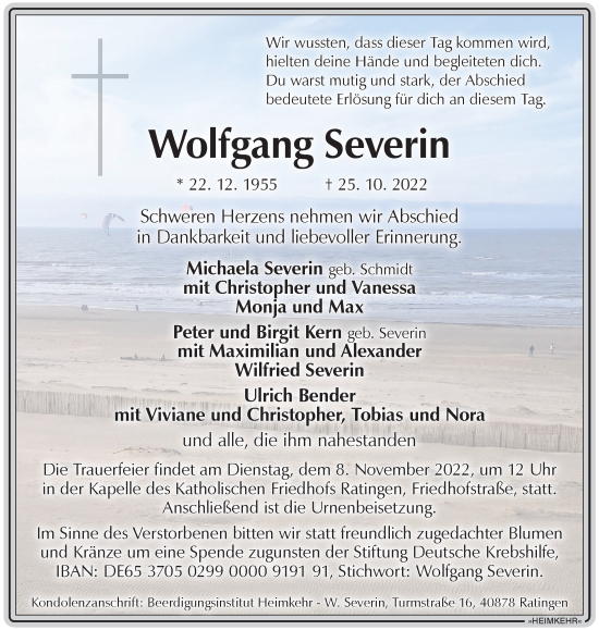 Traueranzeige von Wolfgang Severin von Tageszeitung