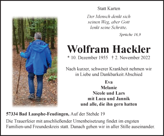 Traueranzeige von Wolfram Hackler von Tageszeitung