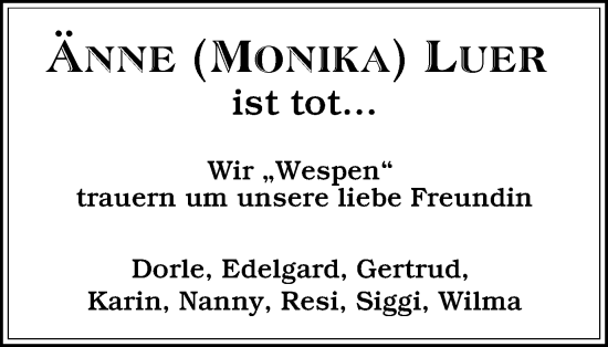 Traueranzeige von Änne Luer von Tageszeitung