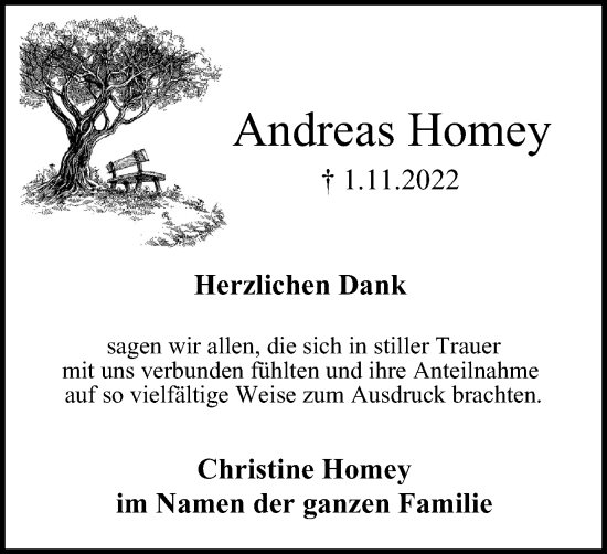 Traueranzeige von Andreas Homey von Tageszeitung