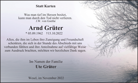 Traueranzeige von Arnd Grüter von Tageszeitung