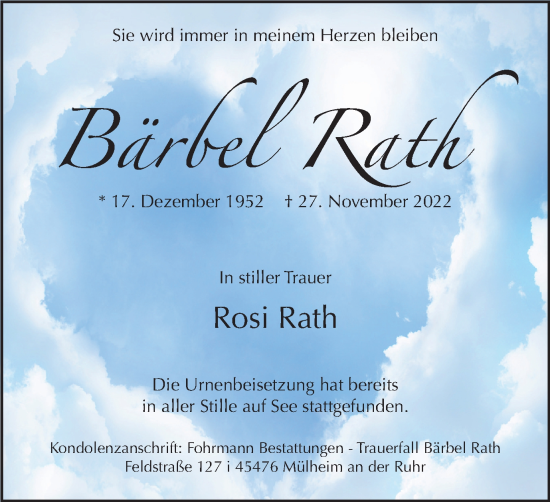 Traueranzeige von Bärbel Rath von WVW Anzeigenblätter