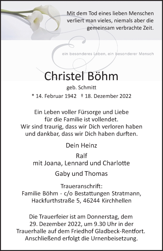 Traueranzeige von Christel Böhm von WVW Anzeigenblätter