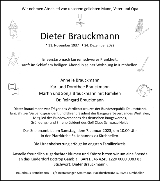 Traueranzeige von Dieter Brauckmann von Tageszeitung