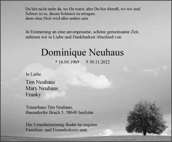 Traueranzeige von Dominique Neuhaus von Tageszeitung