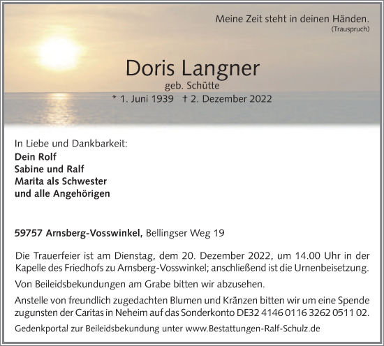 Traueranzeige von Doris Langner von Tageszeitung