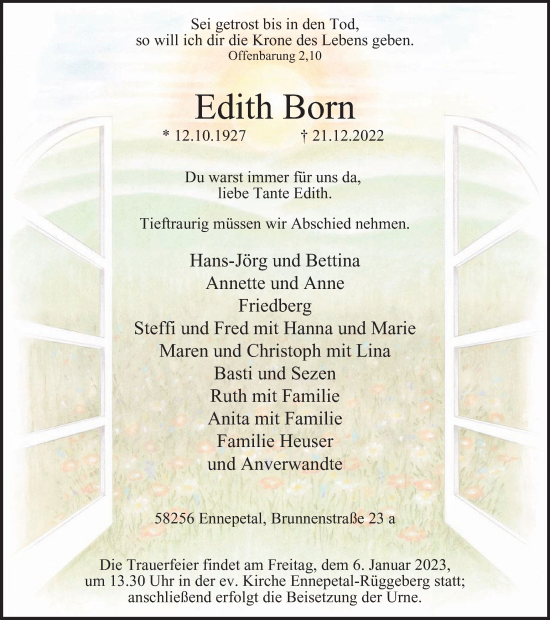 Traueranzeige von Edith Born von Tageszeitung