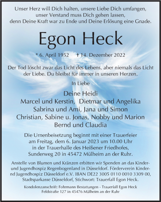 Traueranzeige von Egon Heck von WVW Anzeigenblätter